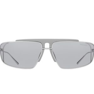 PRADA RUNWAY Steel & Black SquareTop Bar Sunglasses NWT